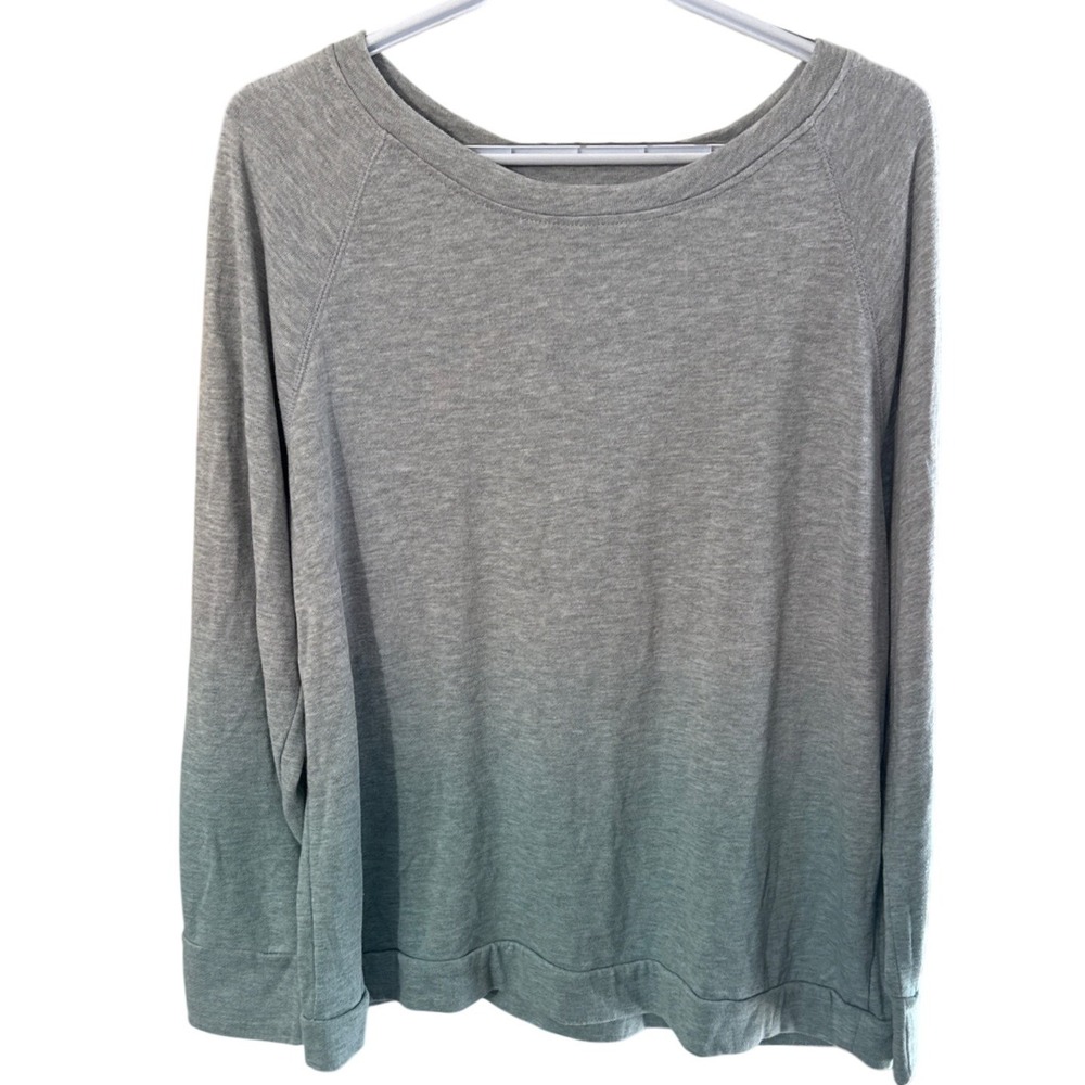 Zilverwear Womens XL Grey Teal Ombre Raglan Long Sleeve Sweatshirt Pullover